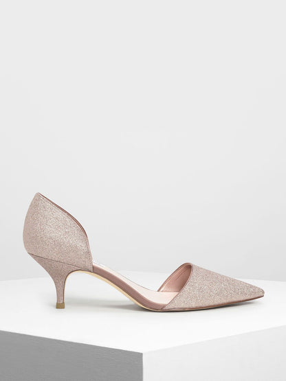 D'Orsay Glitter Kitten Heel Pumps