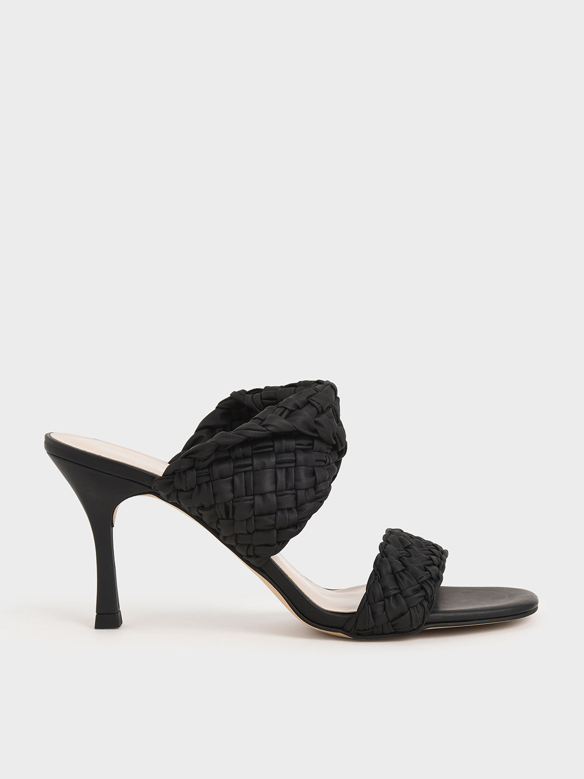 Double Strap Woven Heeled Mules