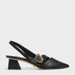 Leather Hammered Buckle Slingback Pumps