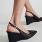 Leather Pointed Toe Slingback Wedges