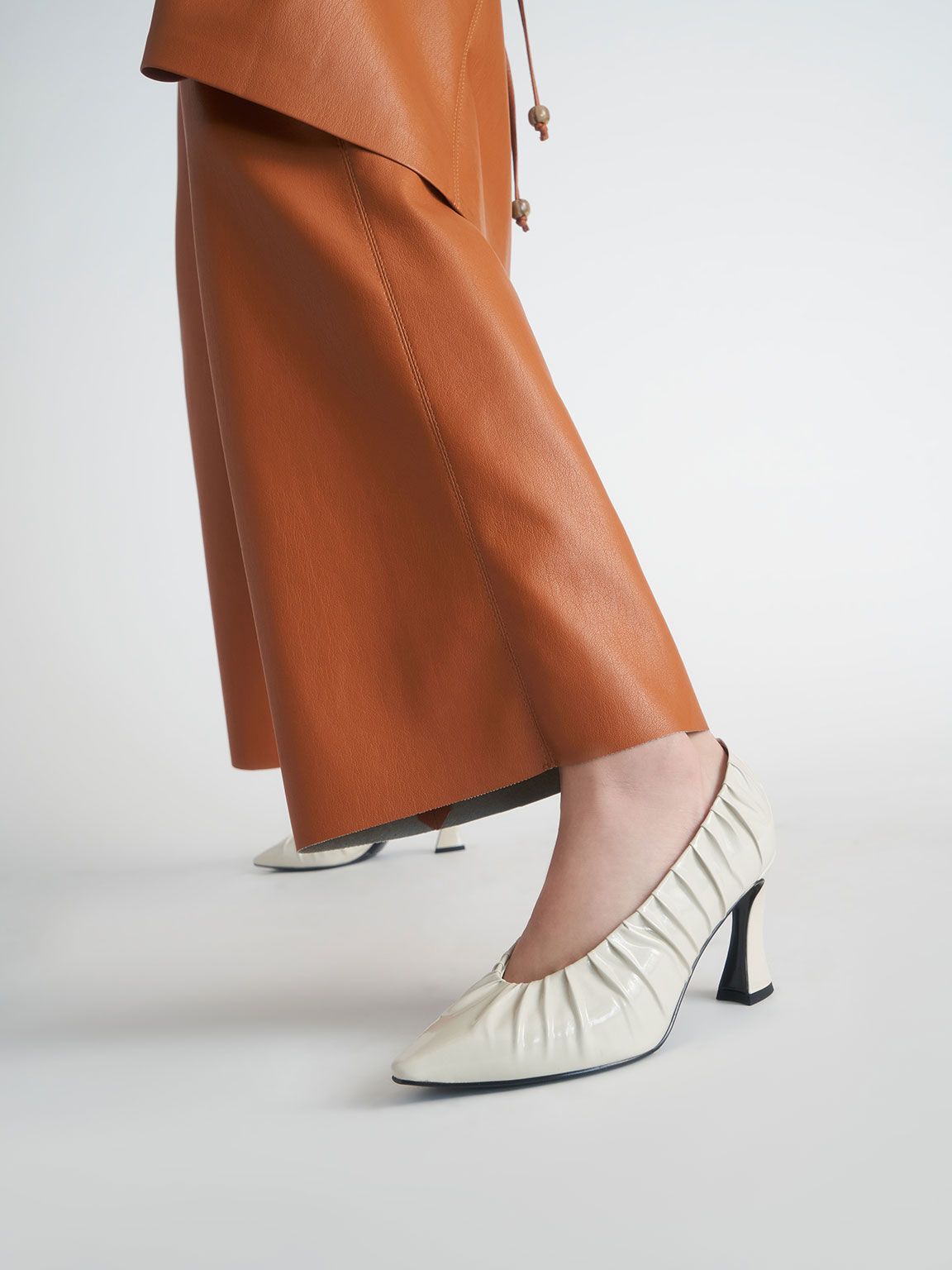 Patent Ruched V-Cut Pumps