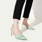 Pleated Ankle-Tie Stiletto Pumps