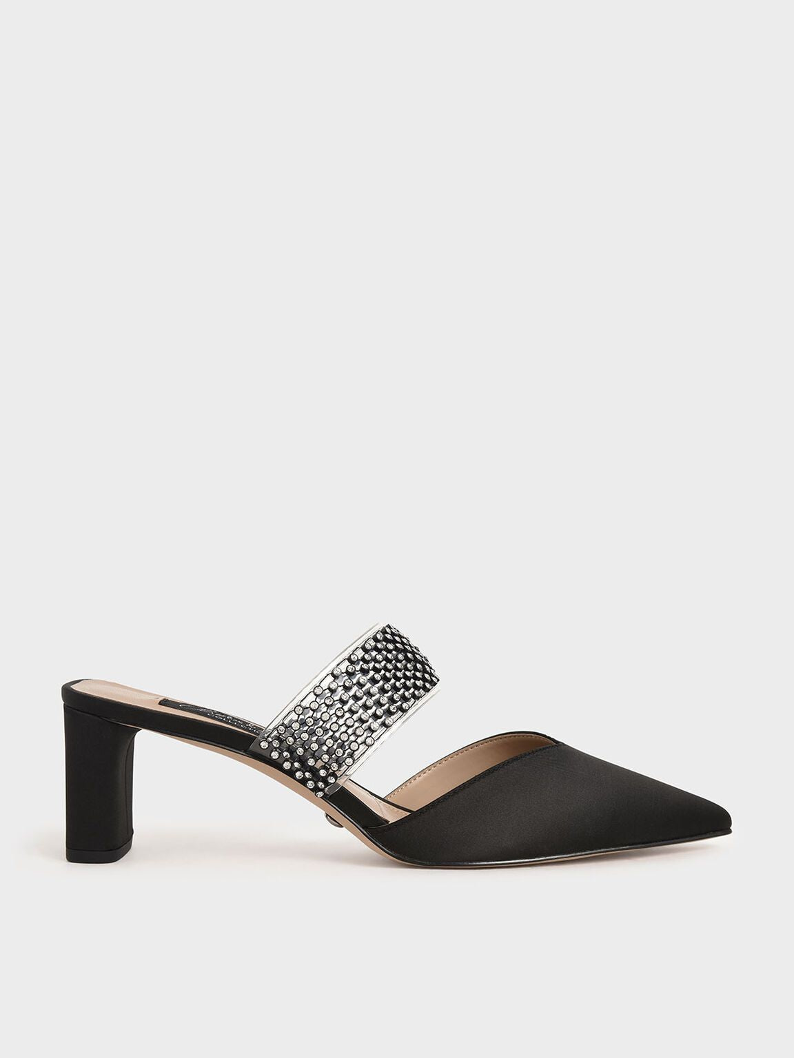 Satin Embellished-Strap Mules