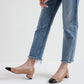 Two-Tone Round Toe Curved Block Heel Pumps