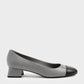 Two-Tone Round Toe Curved Block Heel Pumps