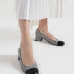 Two-Tone Round Toe Curved Block Heel Pumps